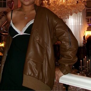 Oversize Faux Leather Bomber